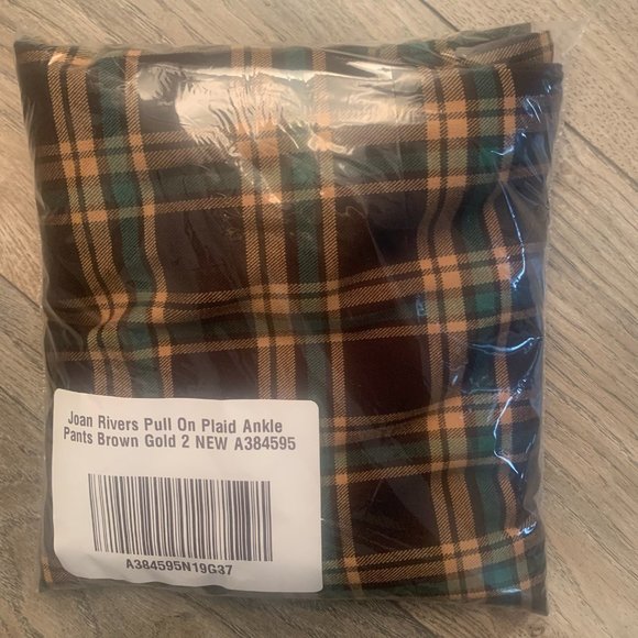NWT JOAN RIVERS PULL ON PLAID ANKLE PANTS BROWN/GOLD 2 - Picture 3 of 5